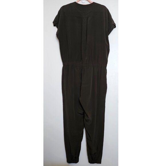 Vince 100% Silk Short Sleeve Jumpsuit, 10, Olive Hunter Green - Picture 3 of 13